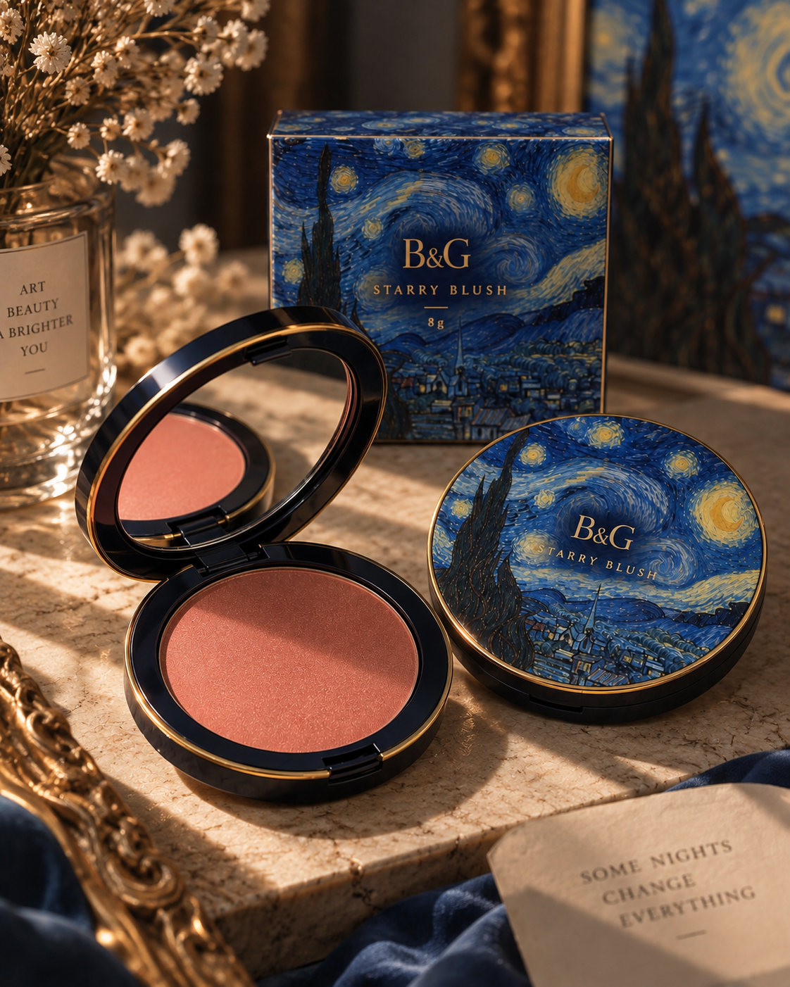 Open Starry Blush compact in a peach shade